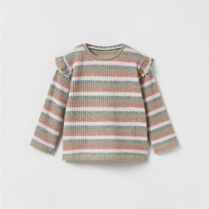 Zara Soft Striped Sweater Top | Ruffled Shoulder